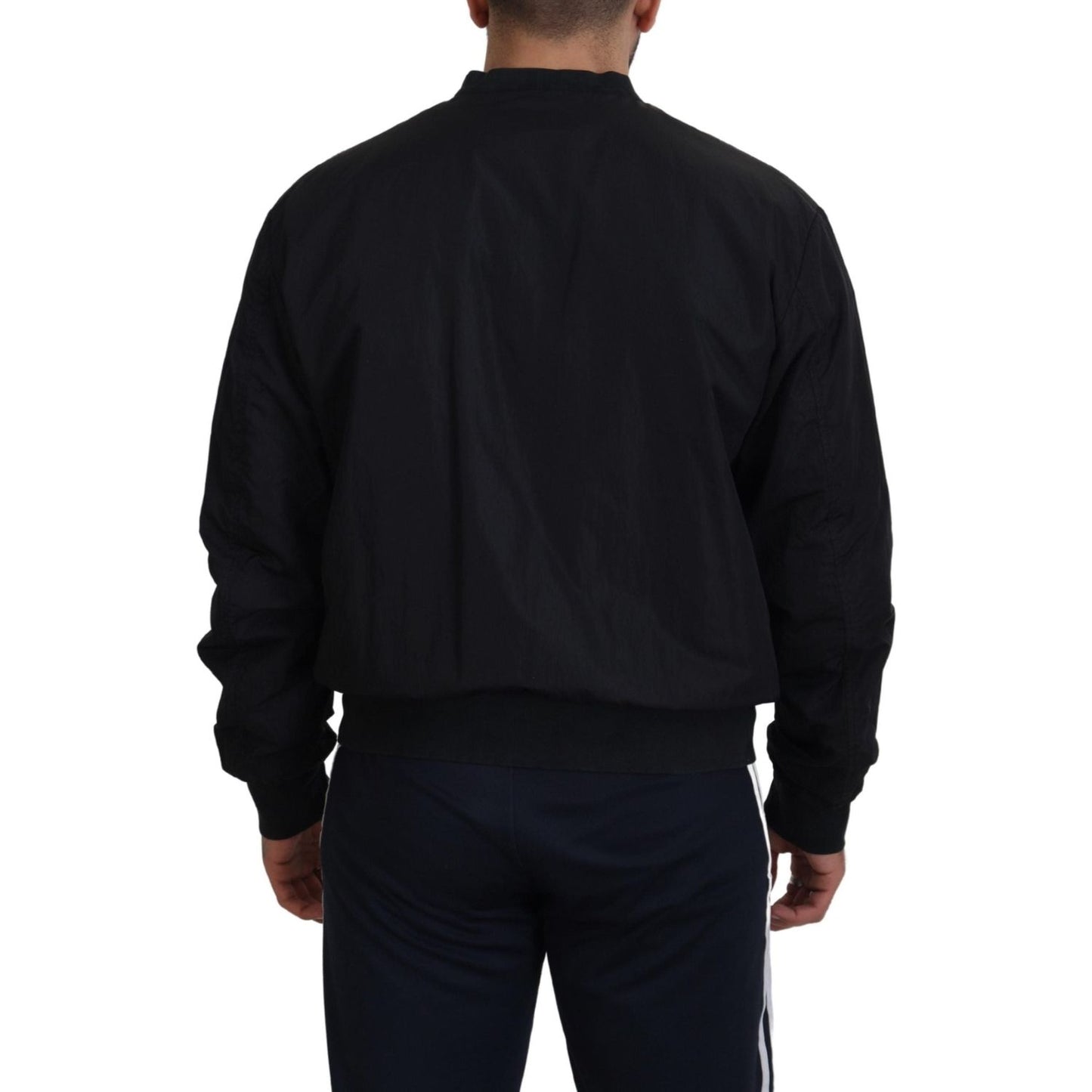 Dolce & Gabbana Black Nylon Logo Bomber Zipper Jacket