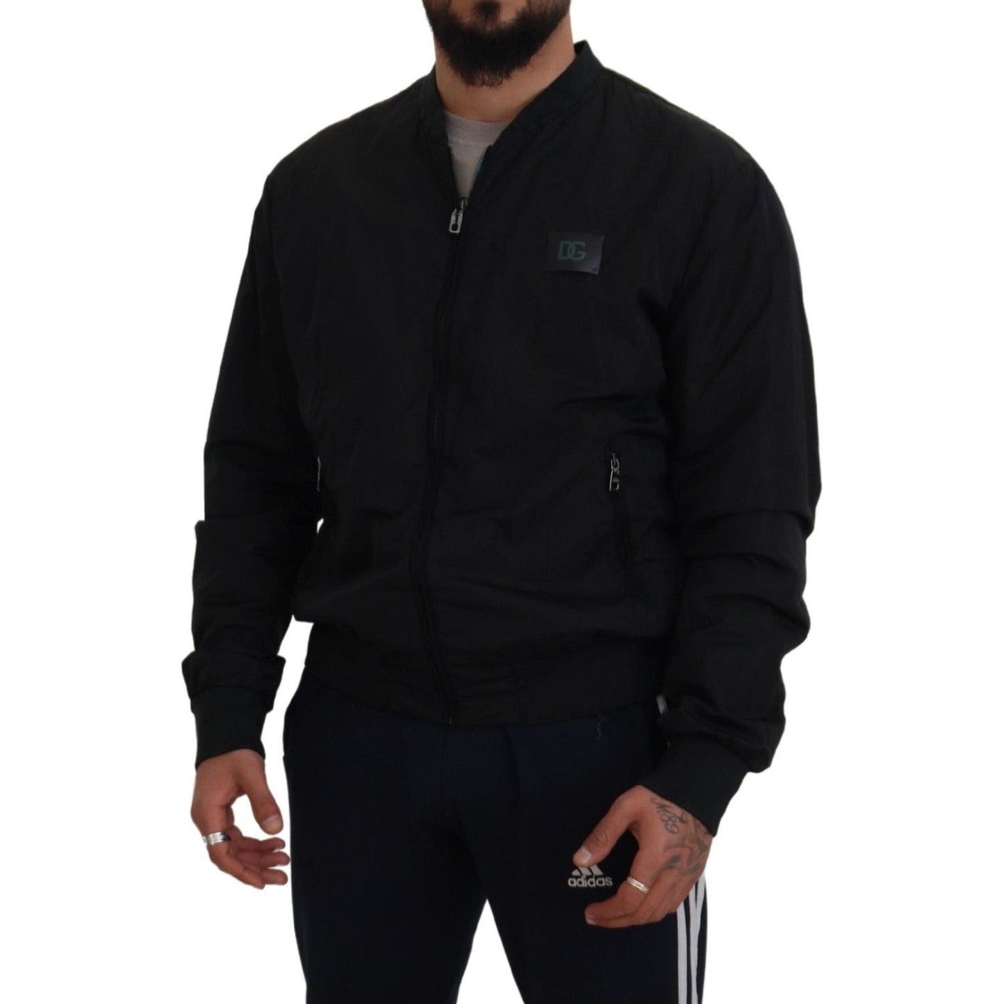 Dolce & Gabbana Black Nylon Logo Bomber Zipper Jacket