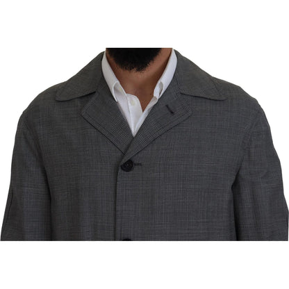Dolce & Gabbana Gray Wool Plaid Long Trench Coat Jacket Trench Coat Jacket