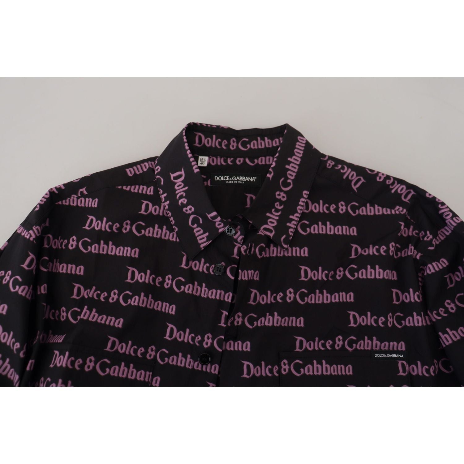 Dolce & Gabbana Black Purple Logo Slim Dress Formal Shirt