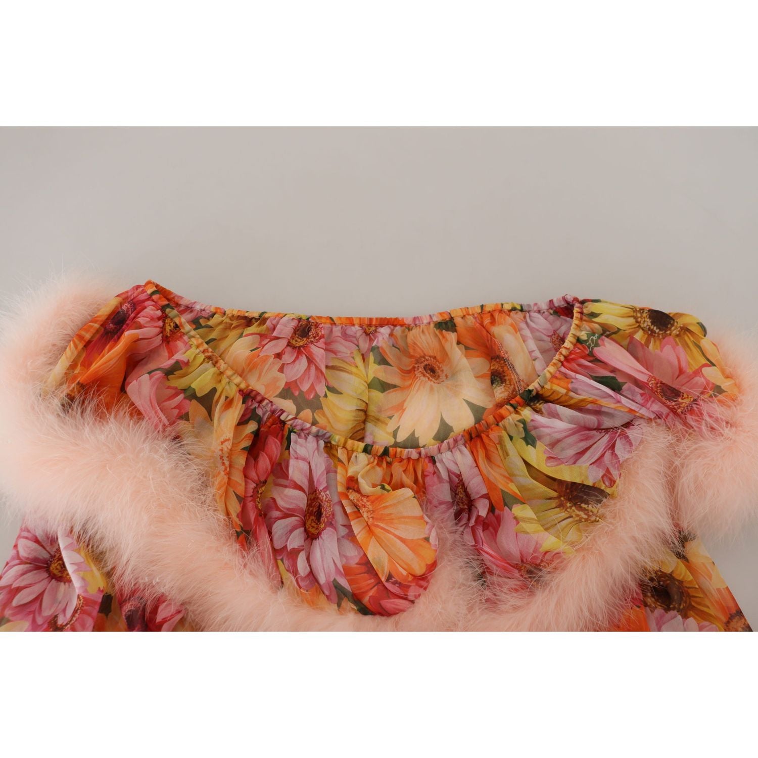 Dolce & Gabbana Multicolor Floral Fur Shearling Blouse Top