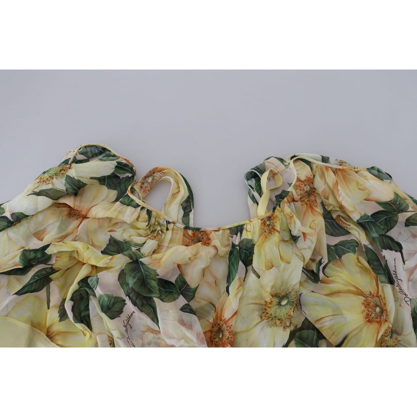 Dolce & Gabbana Yellow Floral Print Pleated Maxi Silk Dress DR28786 - 40