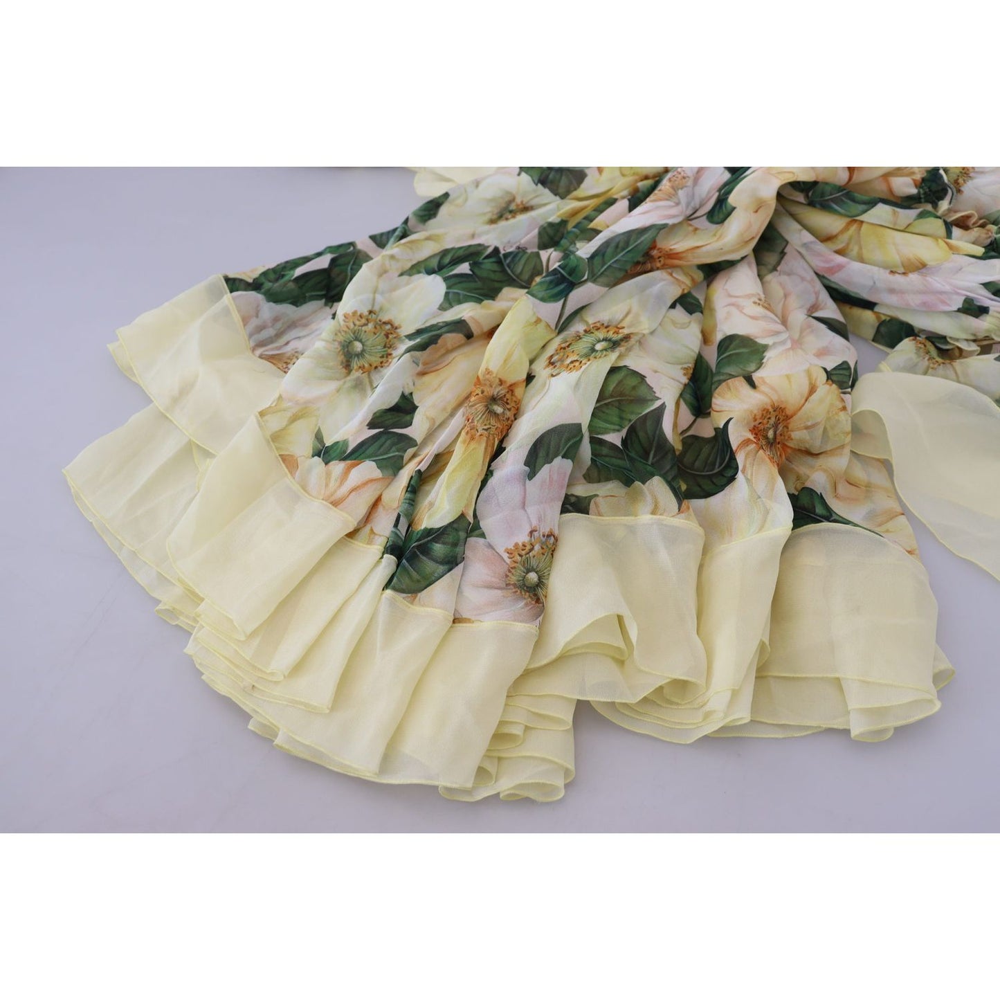 Dolce & Gabbana Yellow Floral Print Pleated Maxi Silk Dress DR28786 - 40