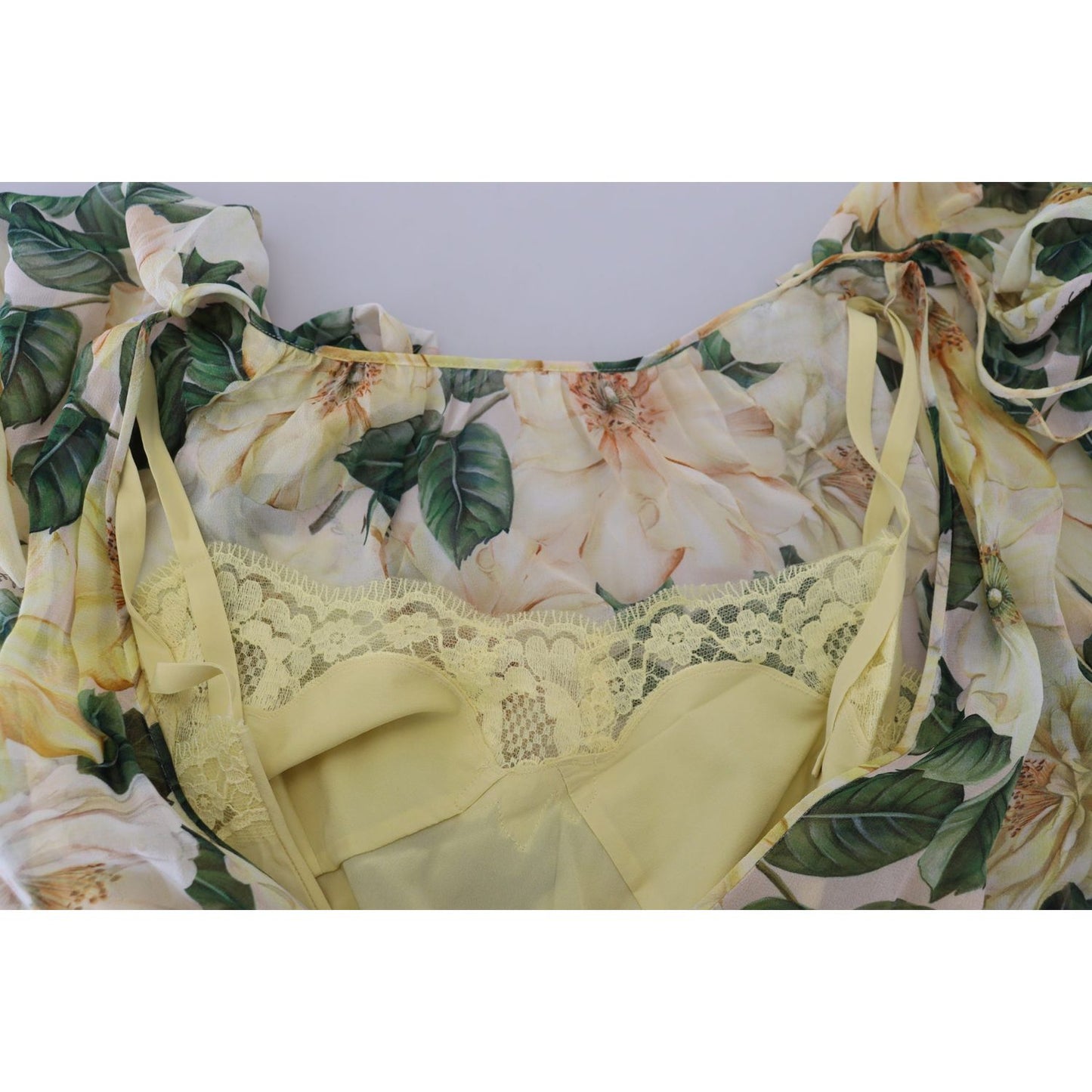 Dolce & Gabbana Yellow Floral Print Pleated Maxi Silk Dress DR28786 - 40