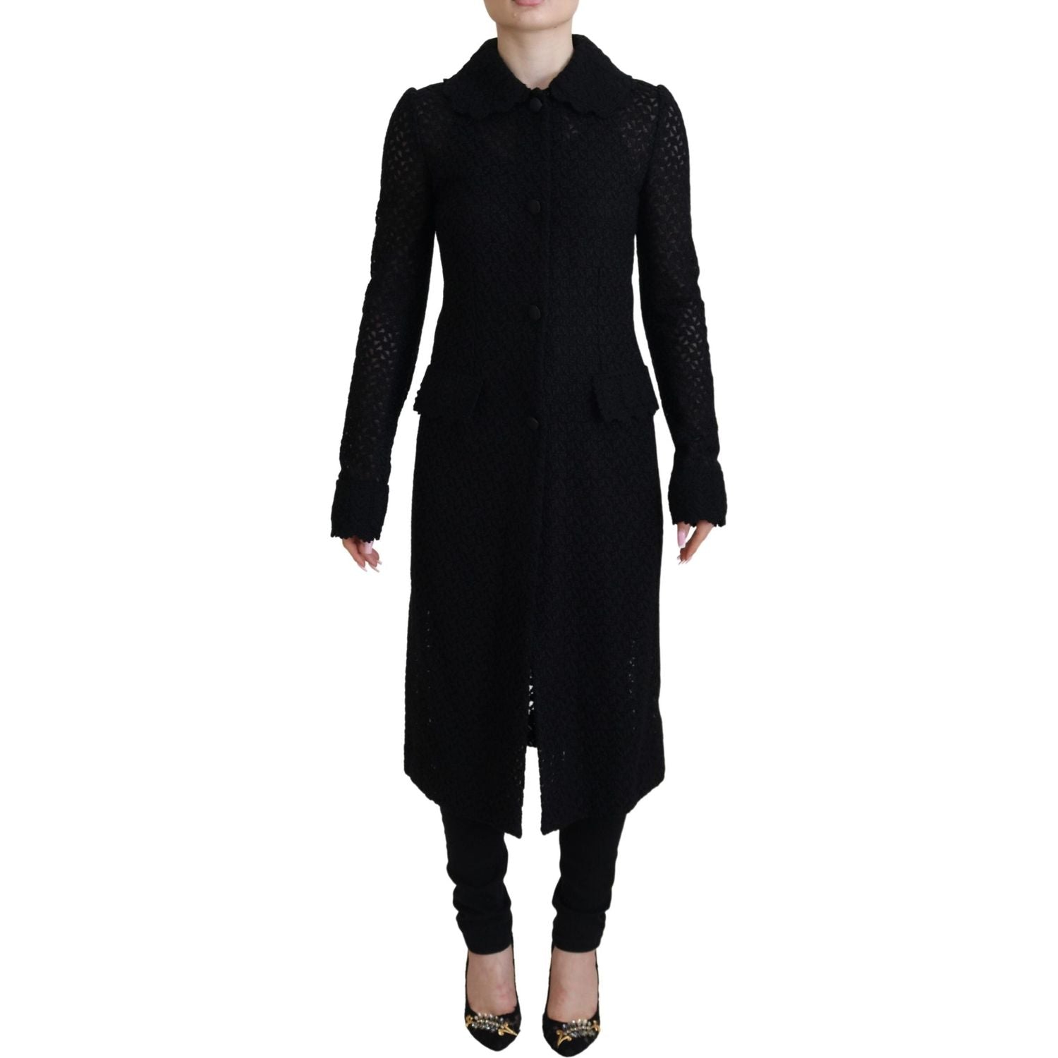 Dolce & Gabbana Black Button Down Long Blazer Cotton Jacket