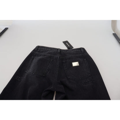 Dolce & Gabbana Black Cotton Tattered High Waist Denim Jeans
