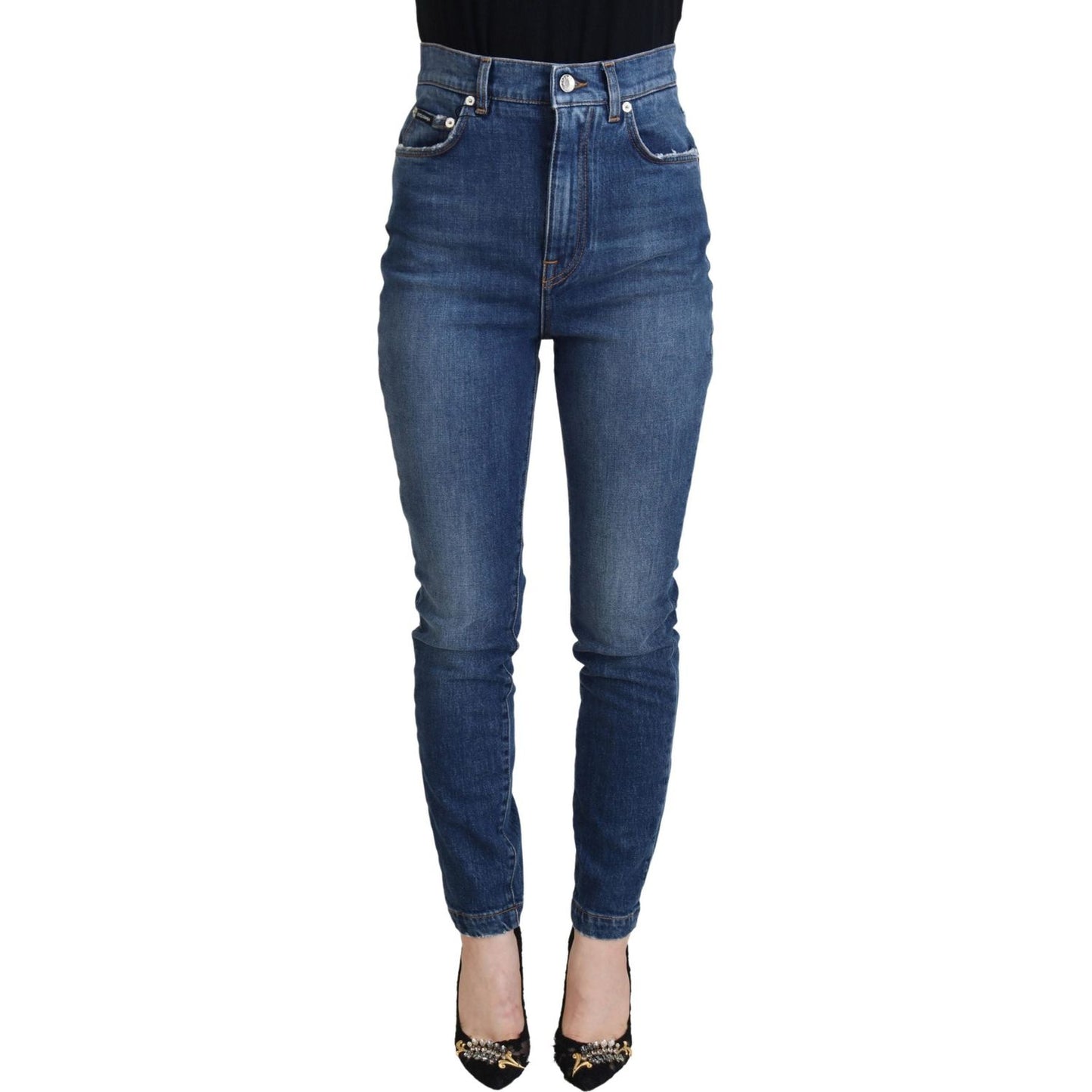Dolce & Gabbana Blue Cotton High Waist Skinny Denim Jeans