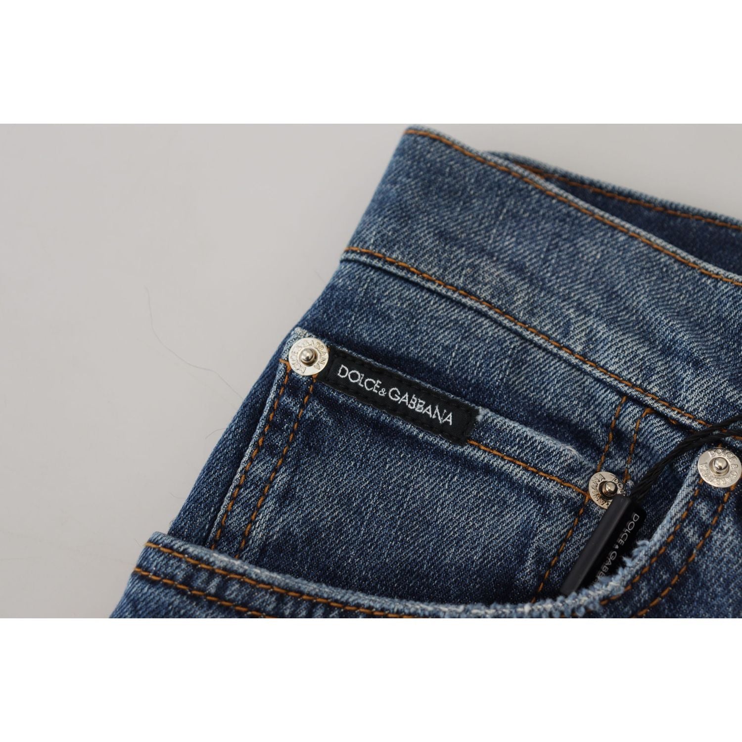 Dolce & Gabbana Blue Checkered Back Skinny Denim Jeans