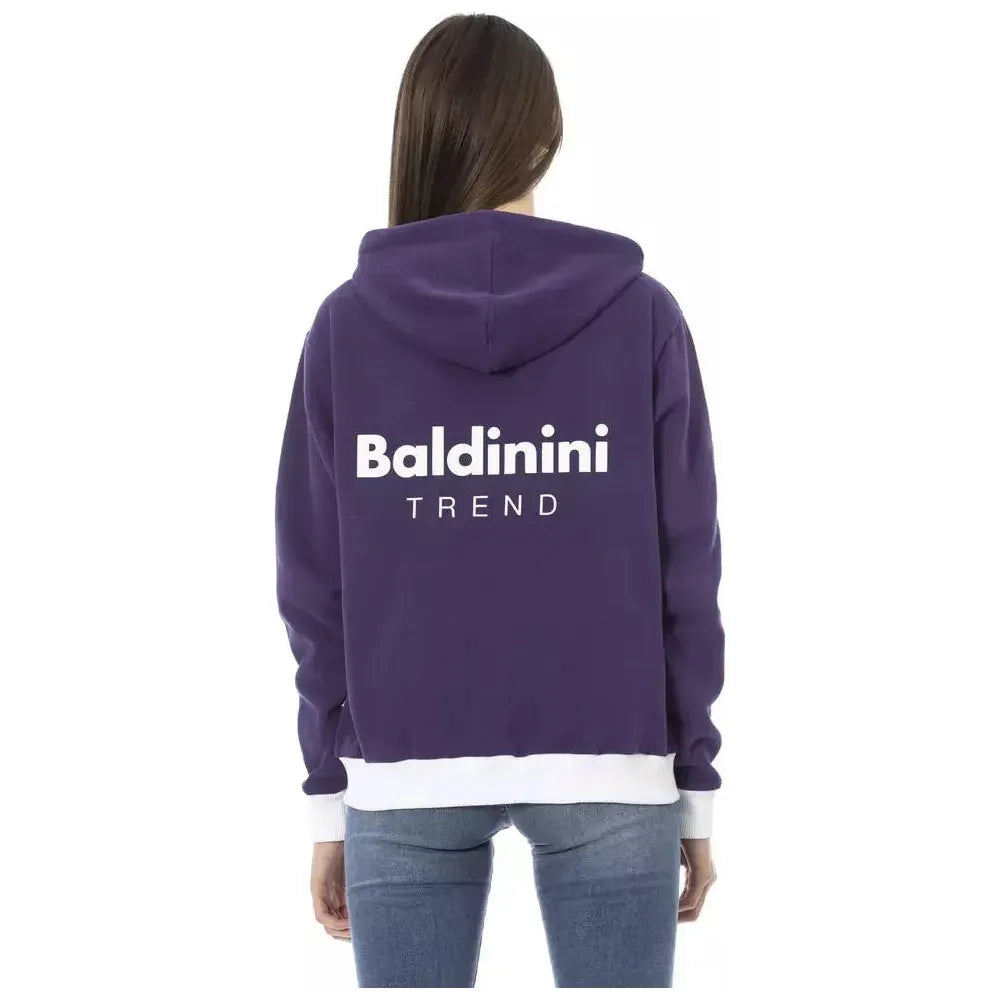 Baldinini Trend Purple Cotton Women Sweater with Adjustable Hood
