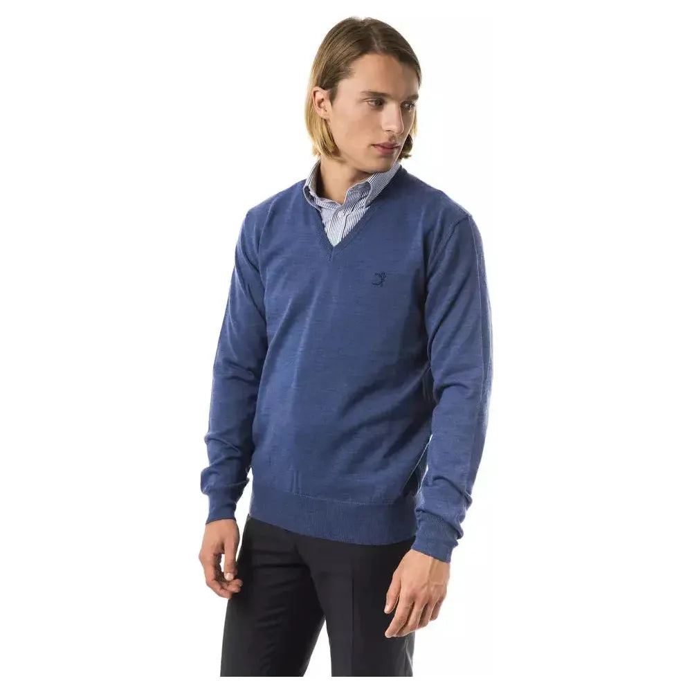 Uominitaliani Blue Merino Wool Men Sweater