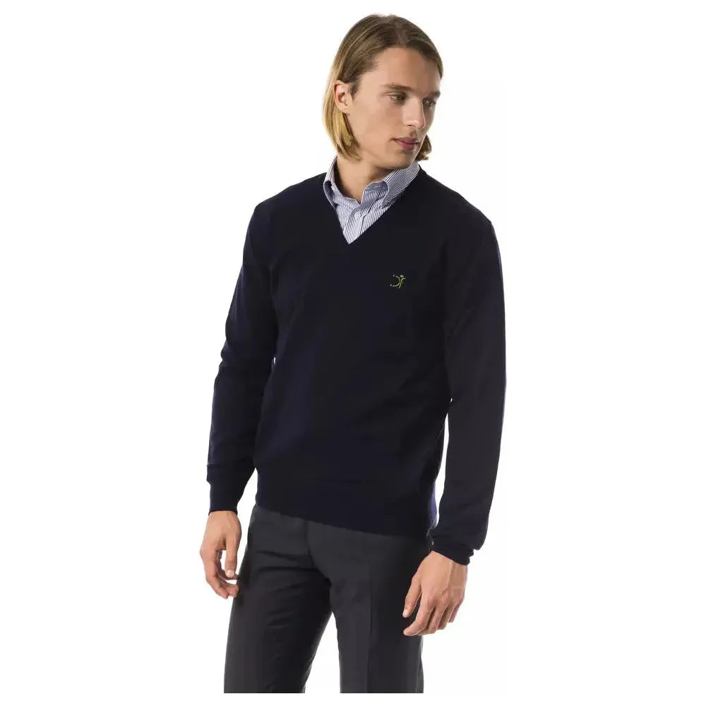 Uominitaliani Blue Merino Wool Men Sweater