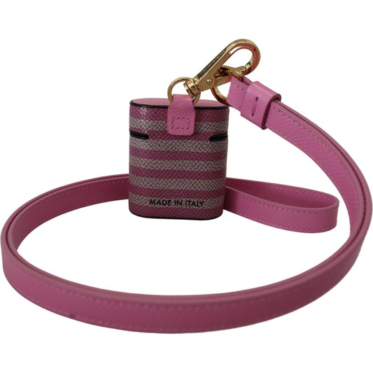 Dolce & Gabbana Pink Black Leather Strap Gold Metal Logo Airpods Case SMY100999