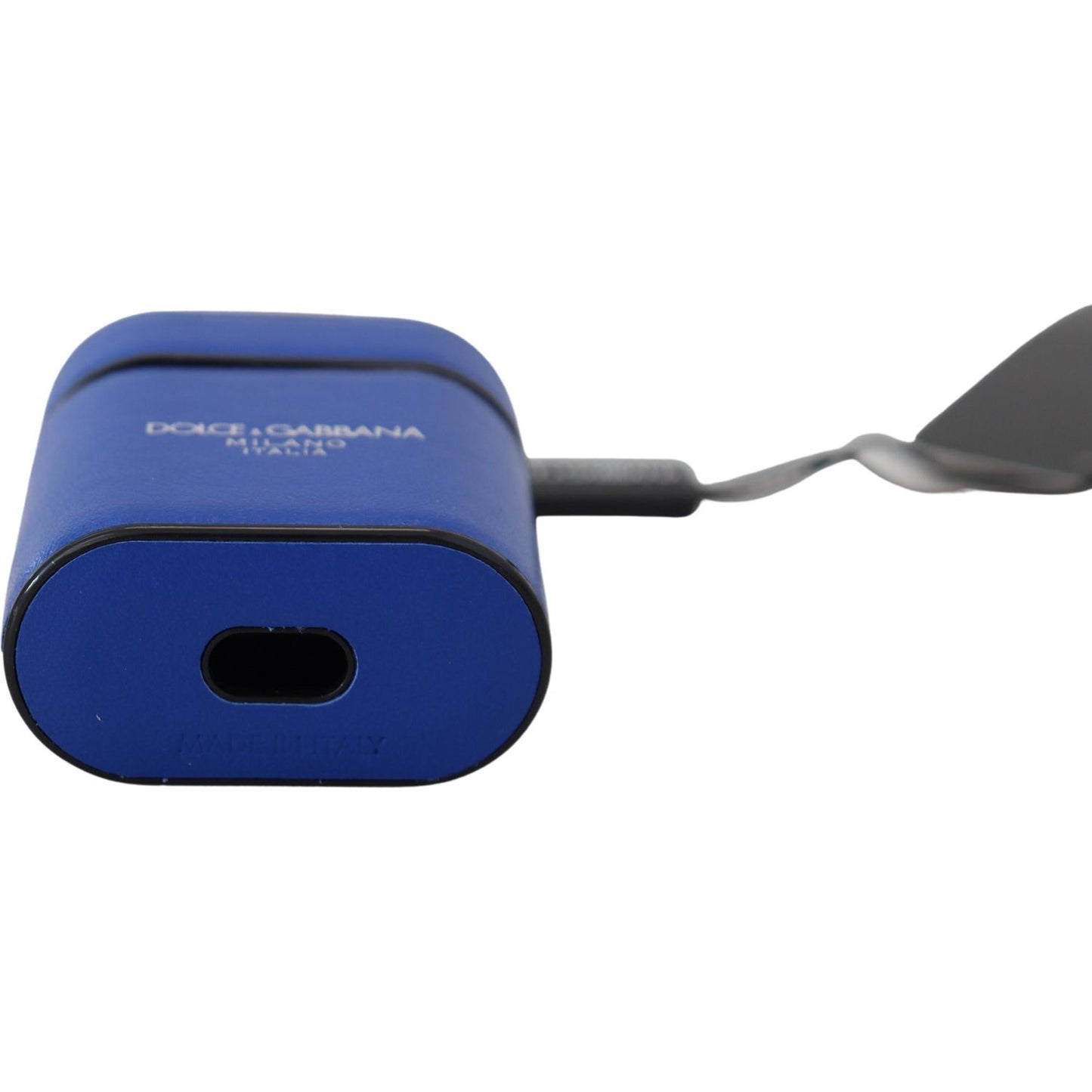 Dolce & Gabbana Blue Leather Silver Metal Logo Airpods Case