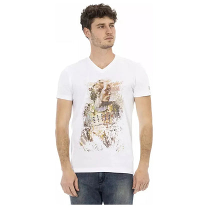 Trussardi Action White Cotton Men's V-Neck T-Shirt