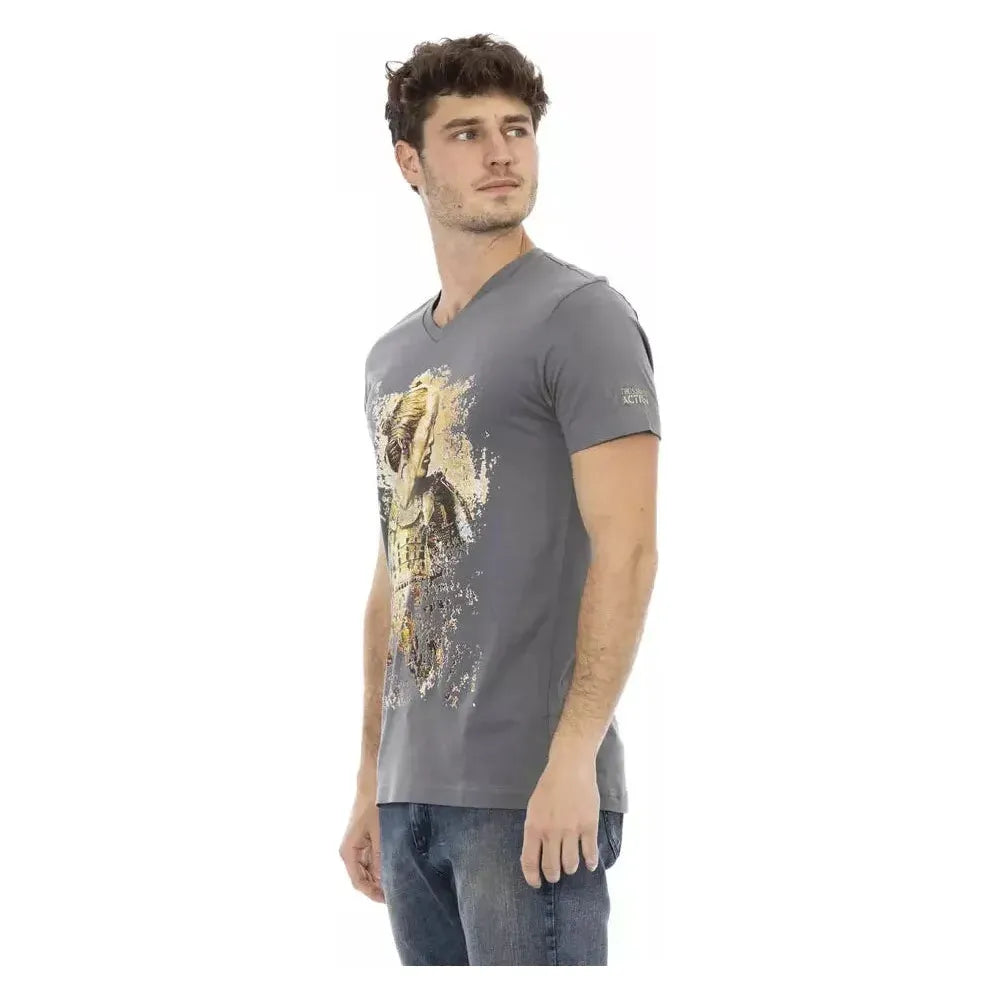 Trussardi Action Gray Cotton Men's V-Neck T-Shirt