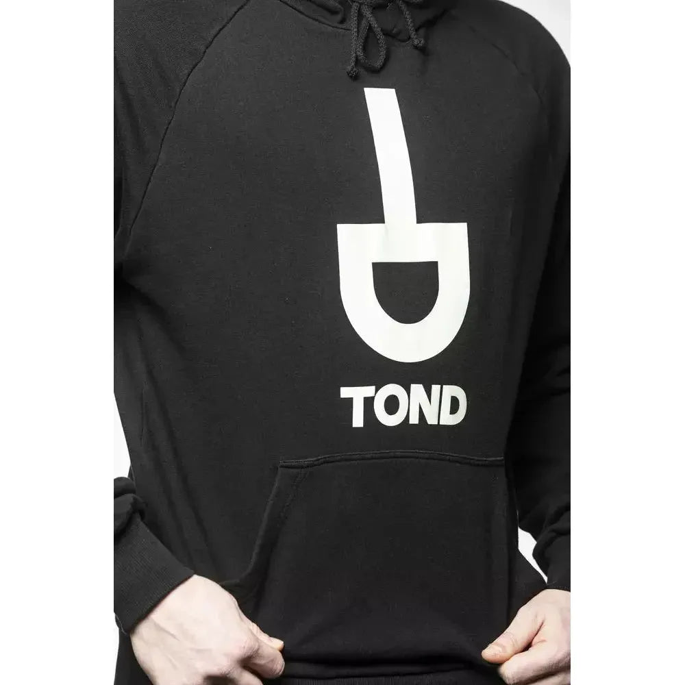 Tond Black Cotton Men Sweater with Hood
