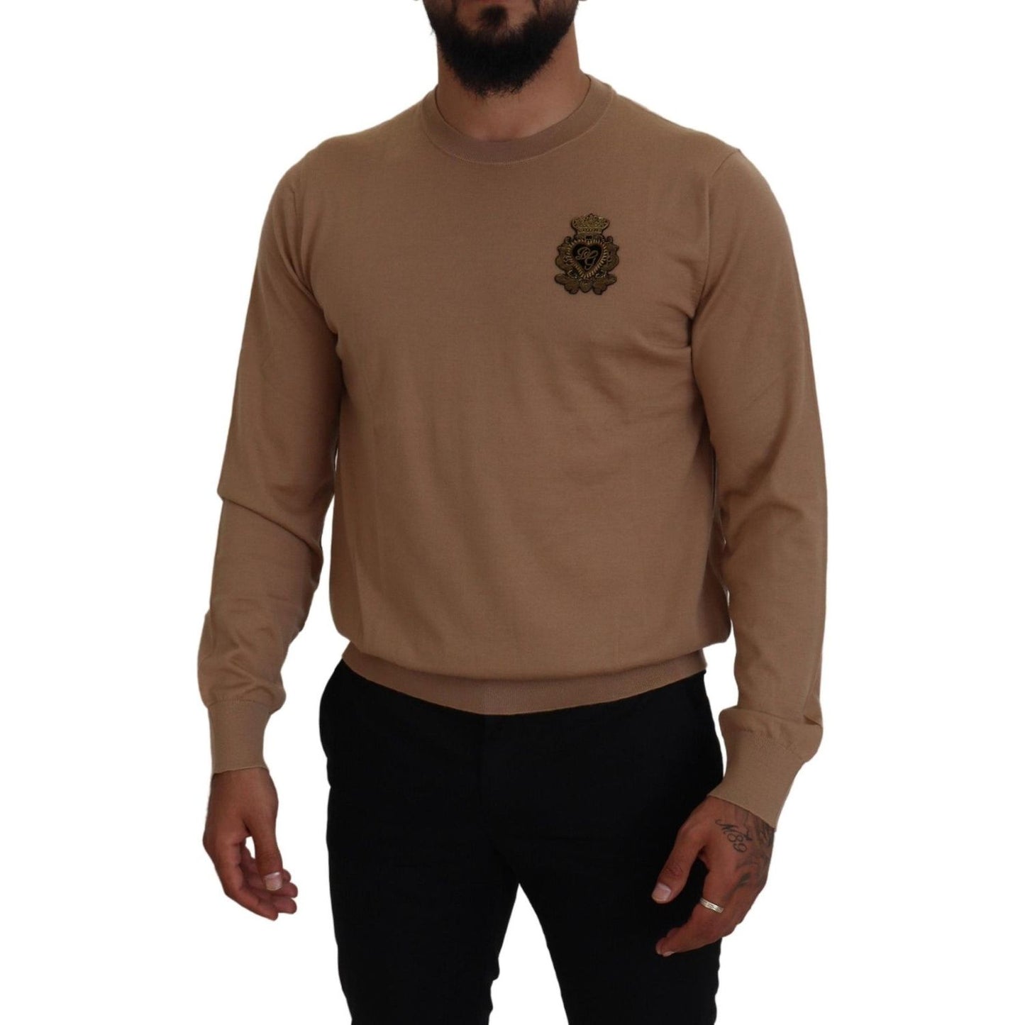 Dolce & Gabbana Beige Cashmere Crown Logo Pullover Sweater TSH83581- 48