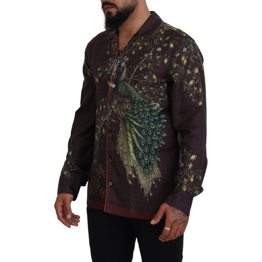 Dolce & Gabbana Bordeaux Ostrich Silk Satin Casual Mens Shirt TSH83583- IT3