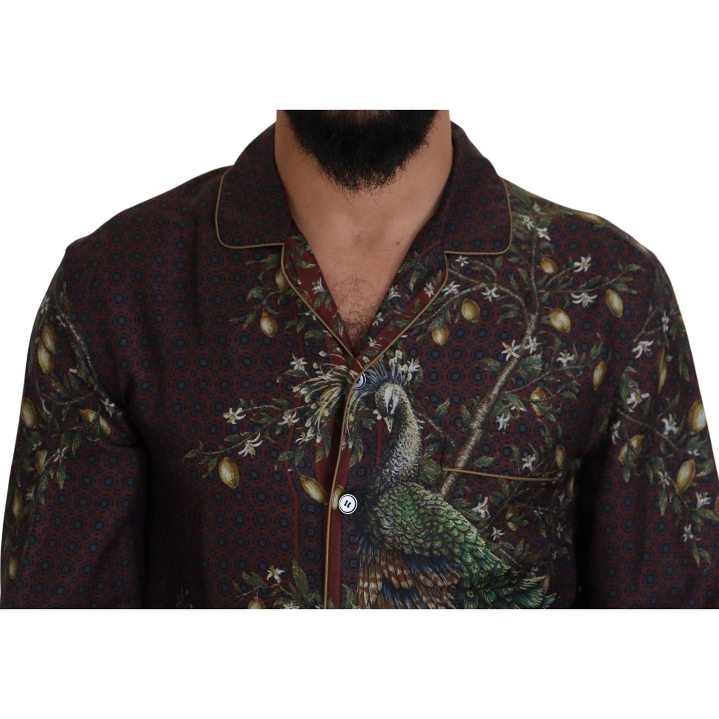 Dolce & Gabbana Bordeaux Ostrich Silk Satin Casual Mens Shirt TSH83583- IT3