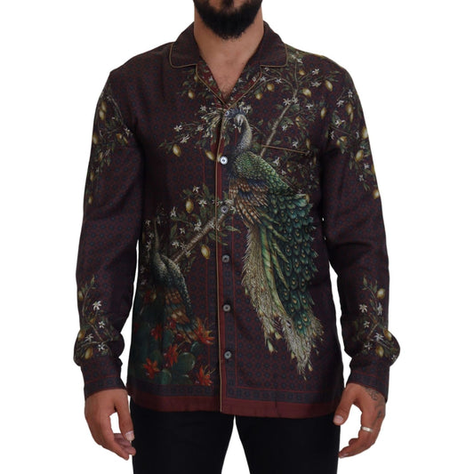 Dolce & Gabbana Bordeaux Ostrich Silk Satin Casual Mens Shirt TSH83583- IT3