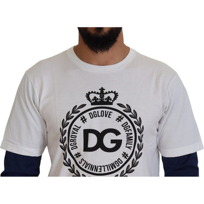 Dolce & Gabbana White Blue DG Crown Pullover Sweater