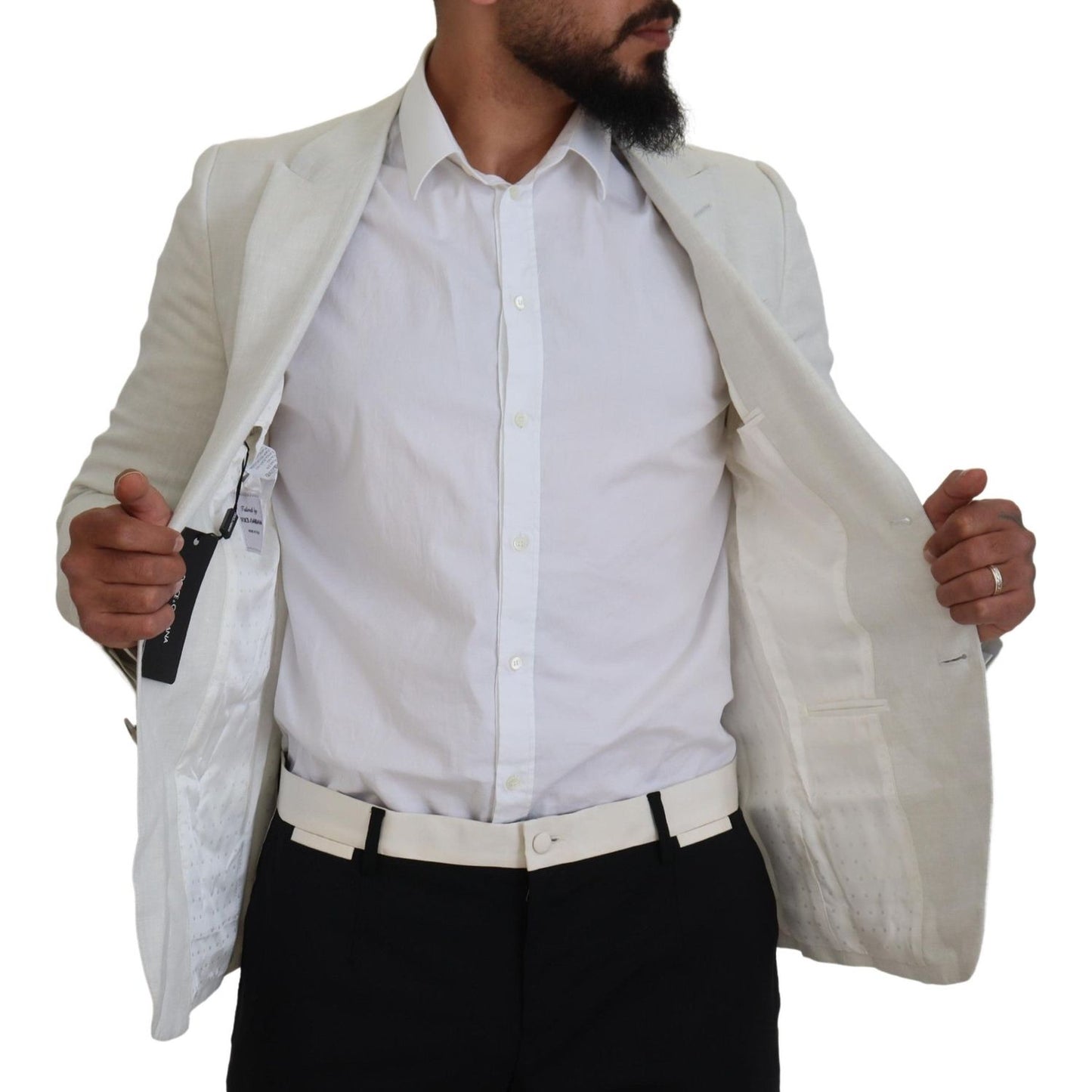 Dolce & Gabbana White Linen Slim Fit Jacket Blazer