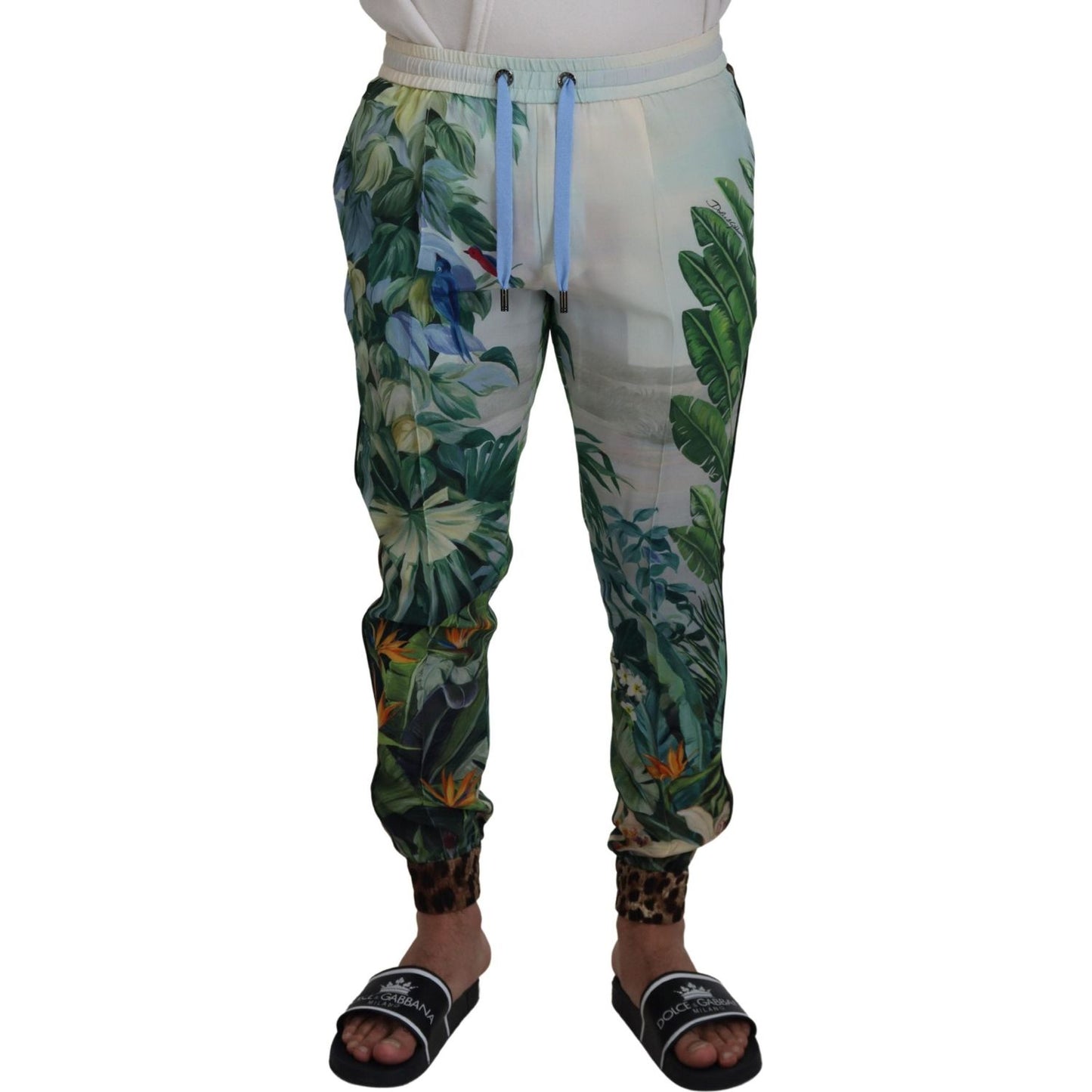 Dolce & Gabbana White Floral Printed Men Jogger Pants Dolce & Gabbana