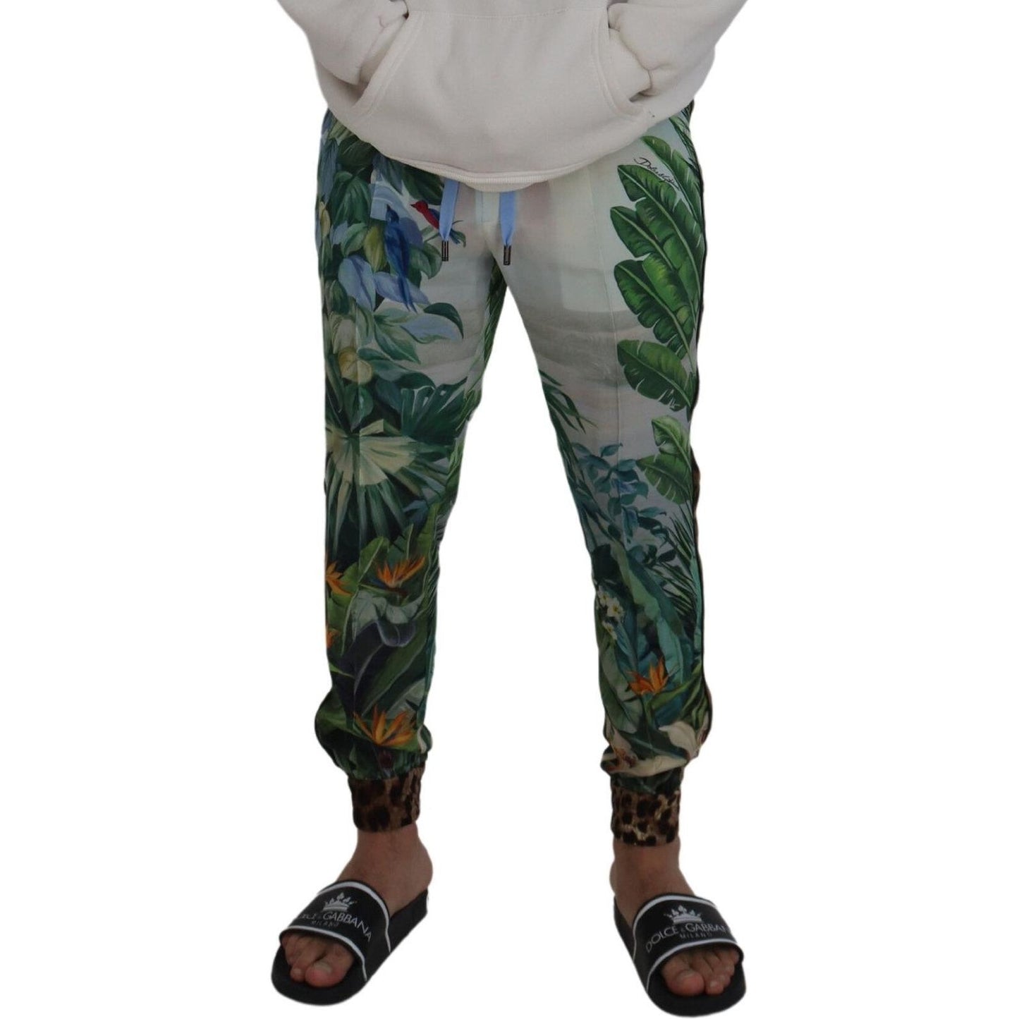 Dolce & Gabbana White Floral Printed Men Jogger Pants Dolce & Gabbana
