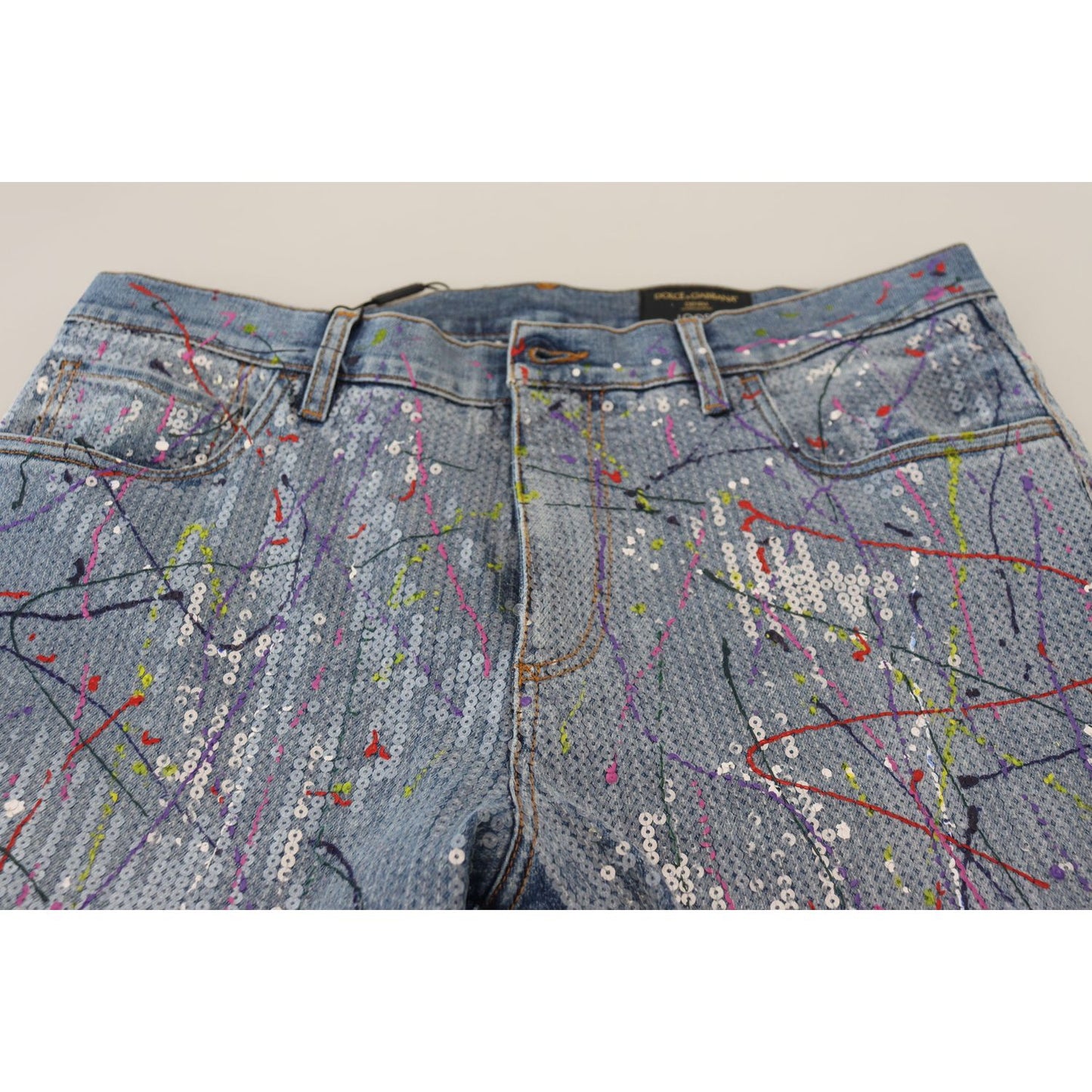 Dolce & Gabbana Blue Cotton Color Splash Print Denim Jeans