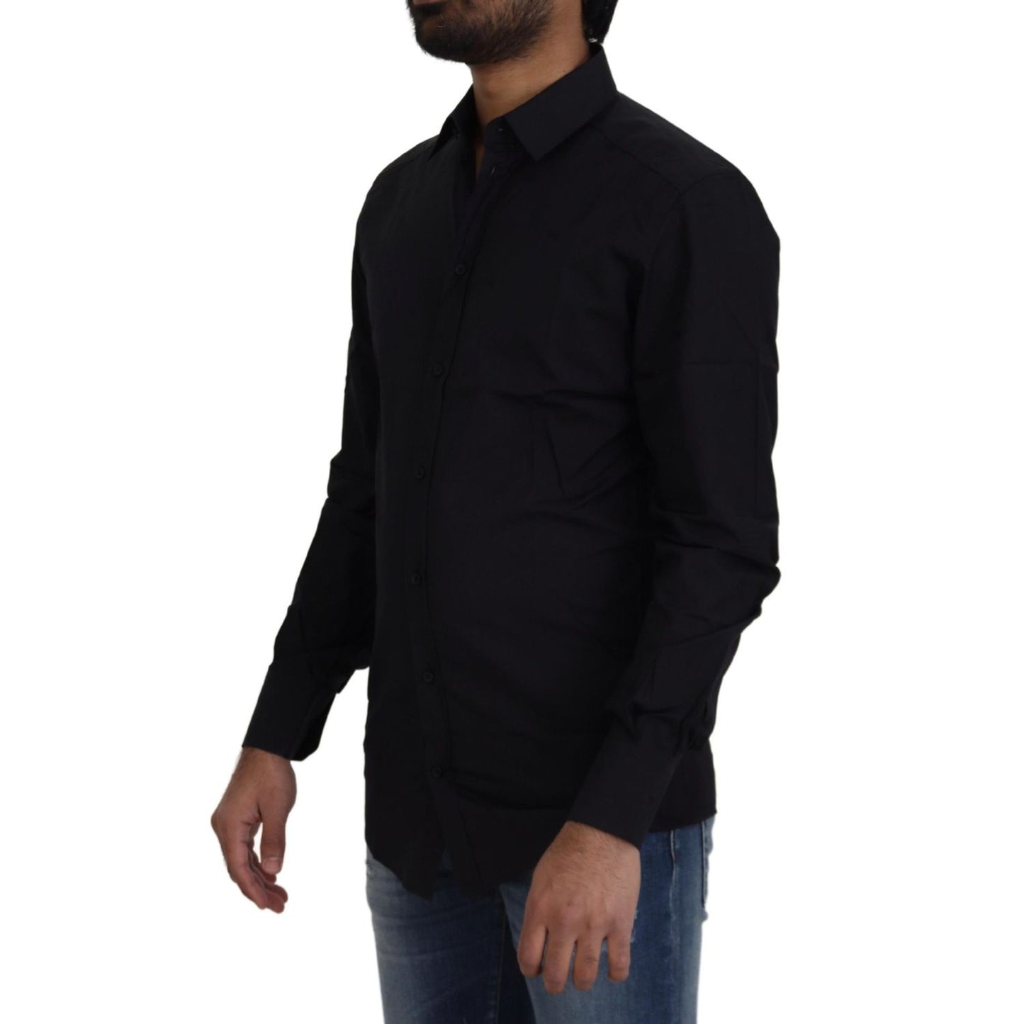 Dolce & Gabbana Black Cotton Slim Fit Formal Dress GOLD Shirt Dolce & Gabbana