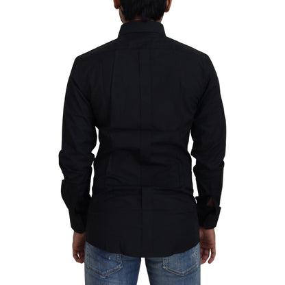 Dolce & Gabbana Black Cotton Slim Fit Formal Dress GOLD Shirt Dolce & Gabbana