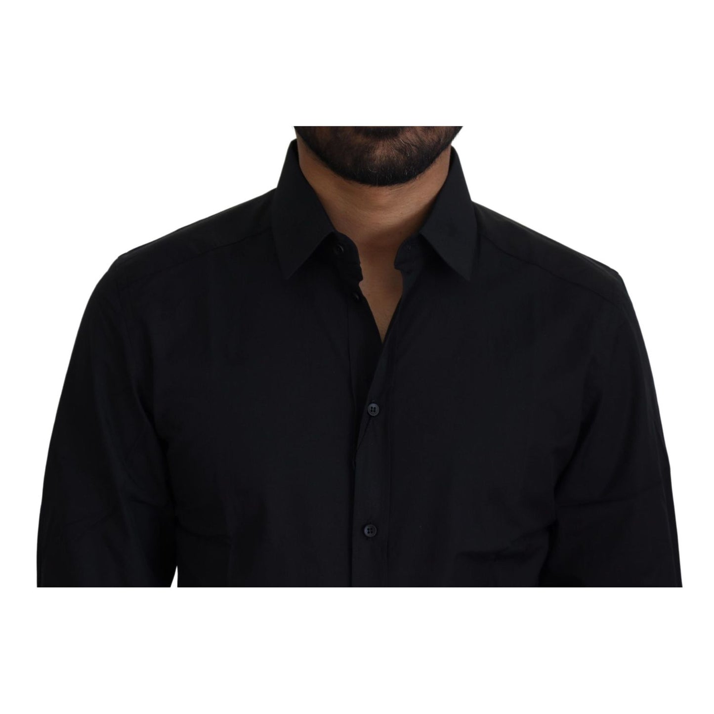 Dolce & Gabbana Black Cotton Slim Fit Formal Dress GOLD Shirt Dolce & Gabbana