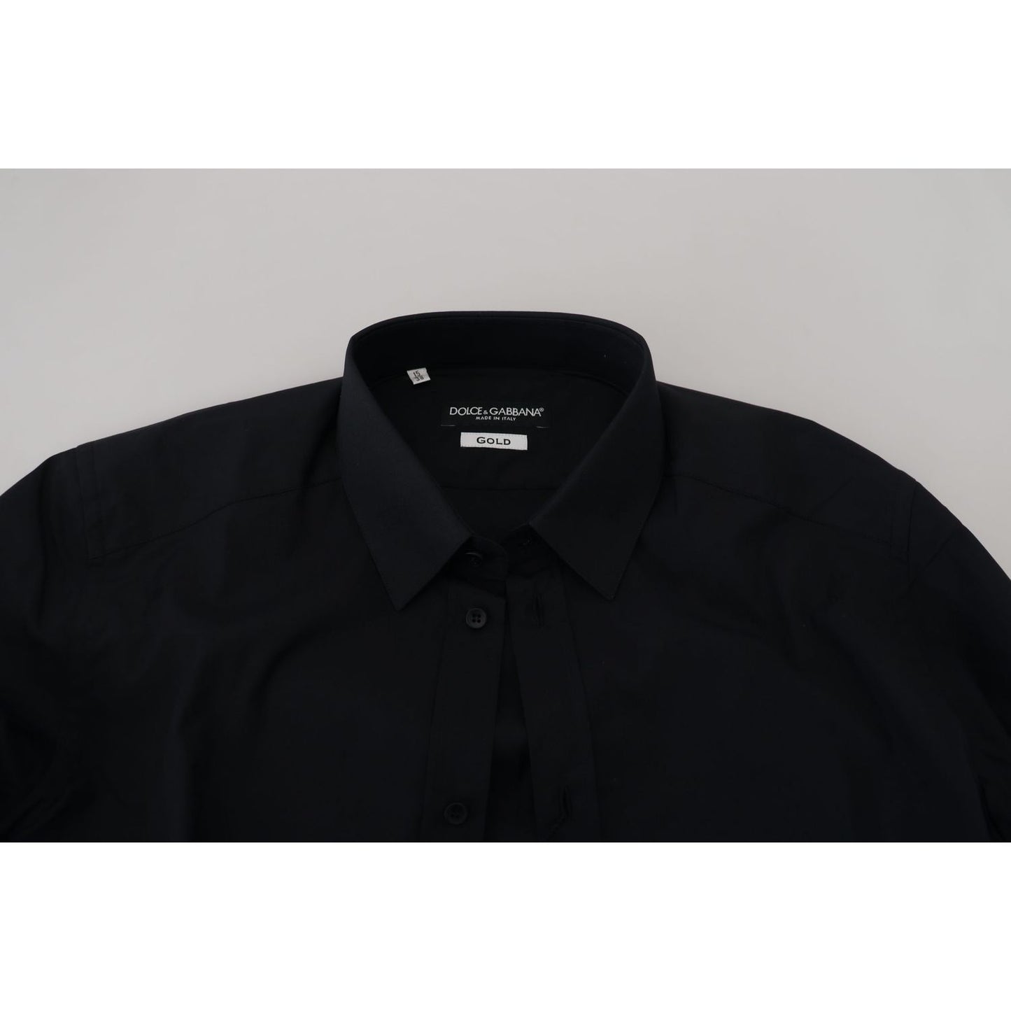 Dolce & Gabbana Black Cotton Slim Fit Formal Dress GOLD Shirt Dolce & Gabbana
