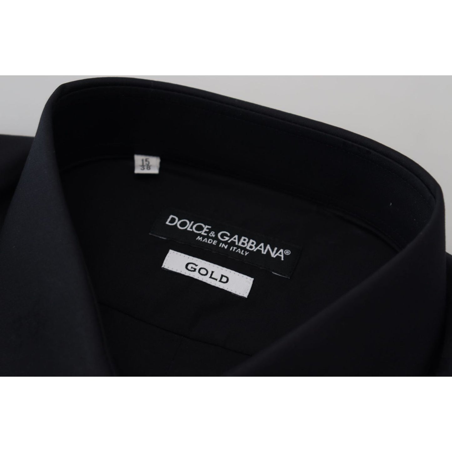 Dolce & Gabbana Black Cotton Slim Fit Formal Dress GOLD Shirt Dolce & Gabbana