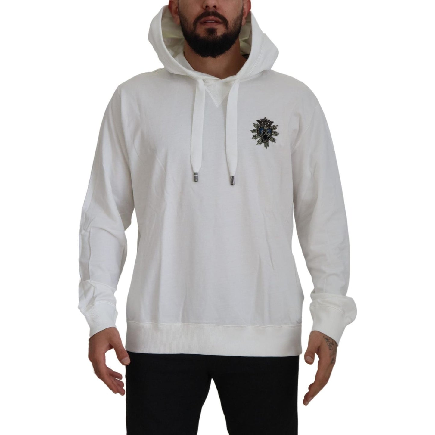 Dolce & Gabbana White Cotton Hooded Sweatshirt Sweater Dolce & Gabbana