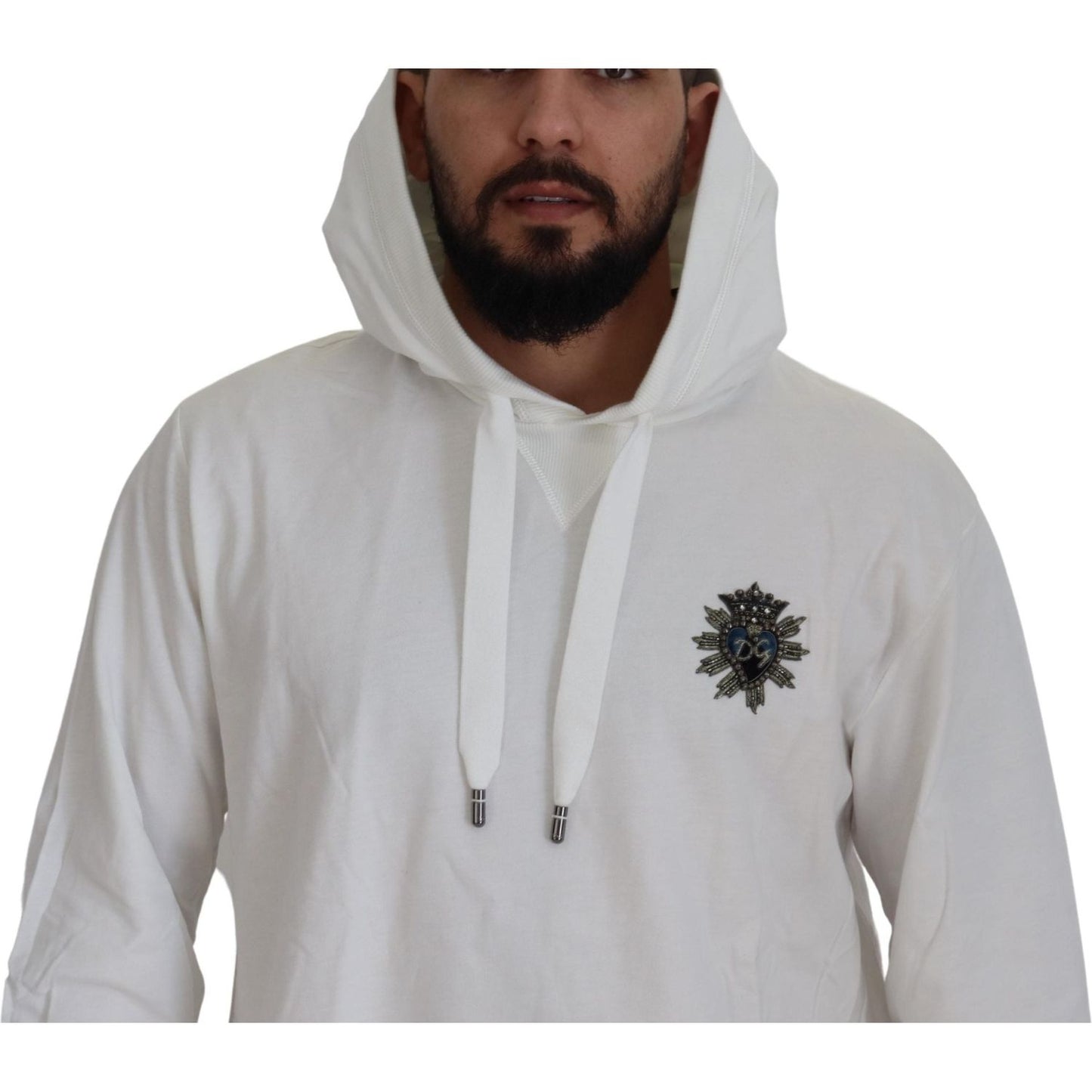 Dolce & Gabbana White Cotton Hooded Sweatshirt Sweater Dolce & Gabbana