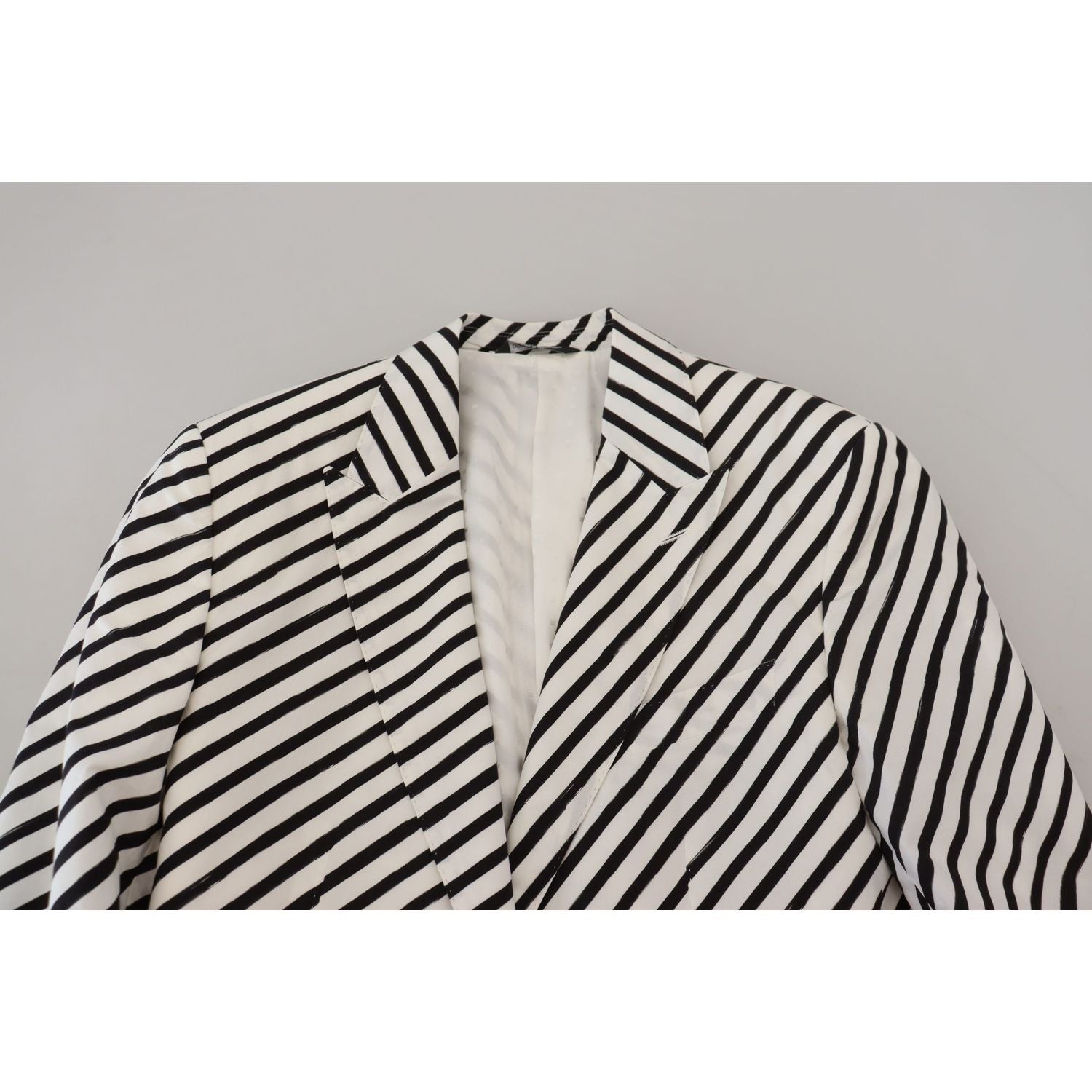 Dolce & Gabbana White Black Striped Slim Fit Jacket Blazer