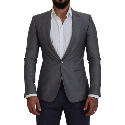 Dolce & Gabbana Gray Wool Silk Slim Fit Jacket Blazer