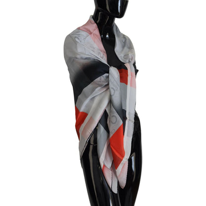 Costume National Gray Red Shawl Foulard Wrap Scarf