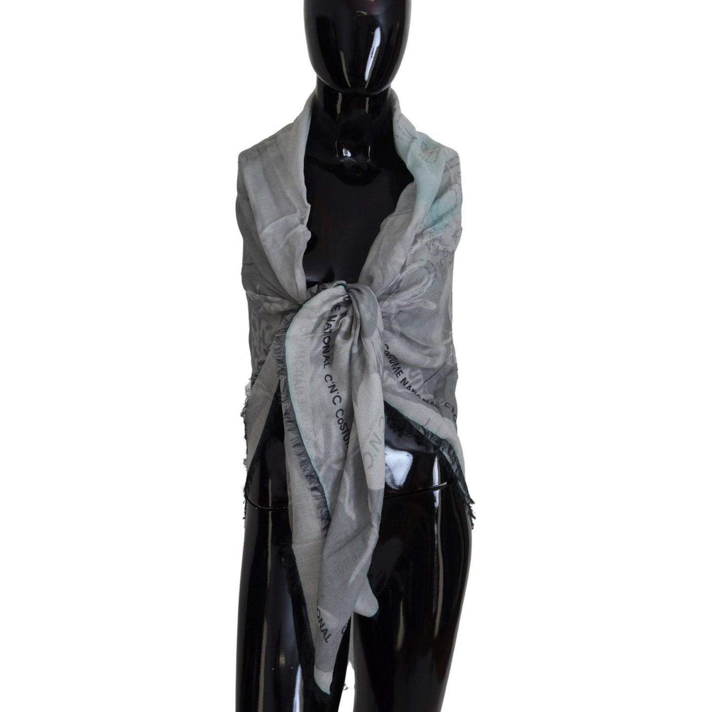 Costume National Gray Print Shawl Foulard Fringes Scarf