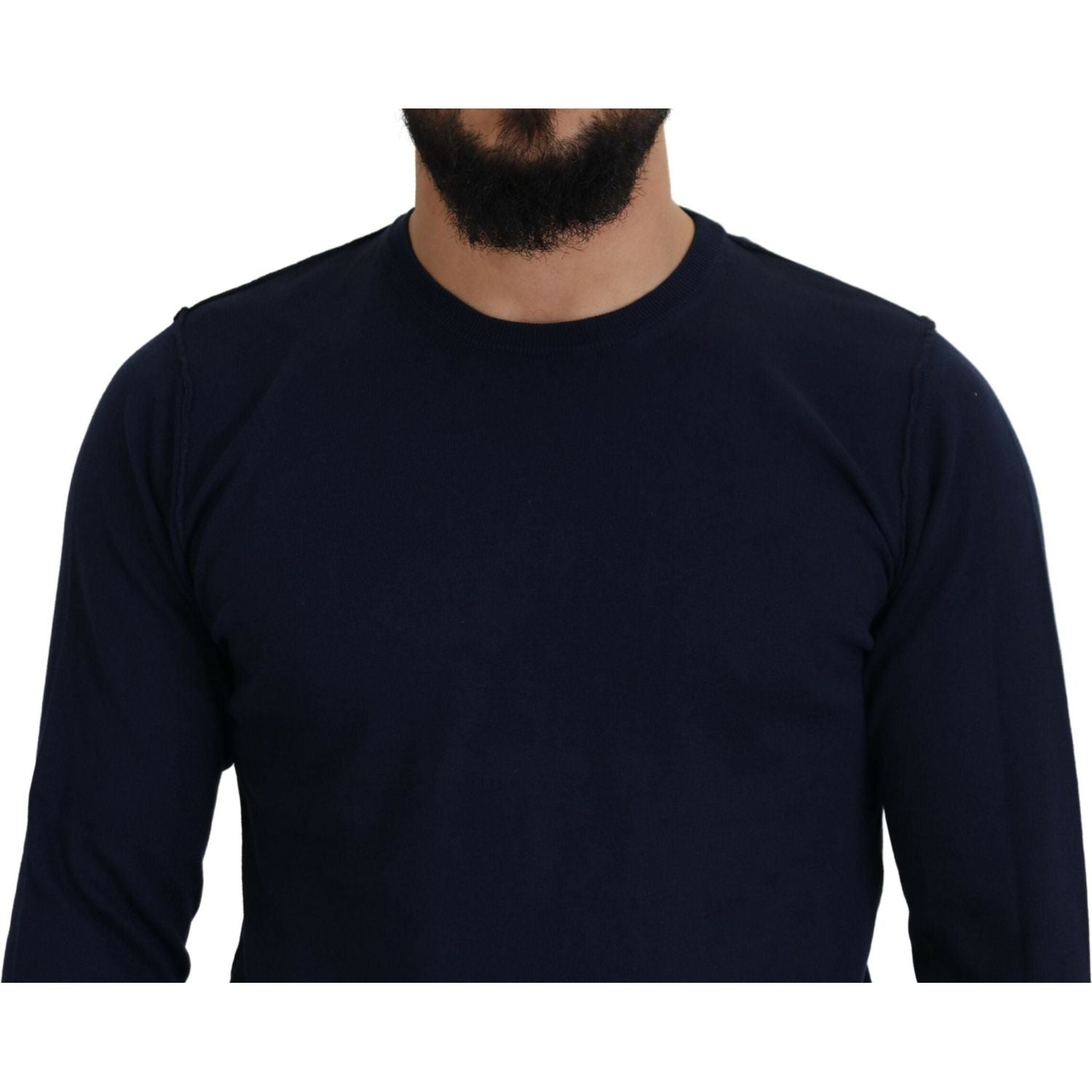 Paolo Pecora Milano Blue Cotton Crewneck Pullover Sweater
