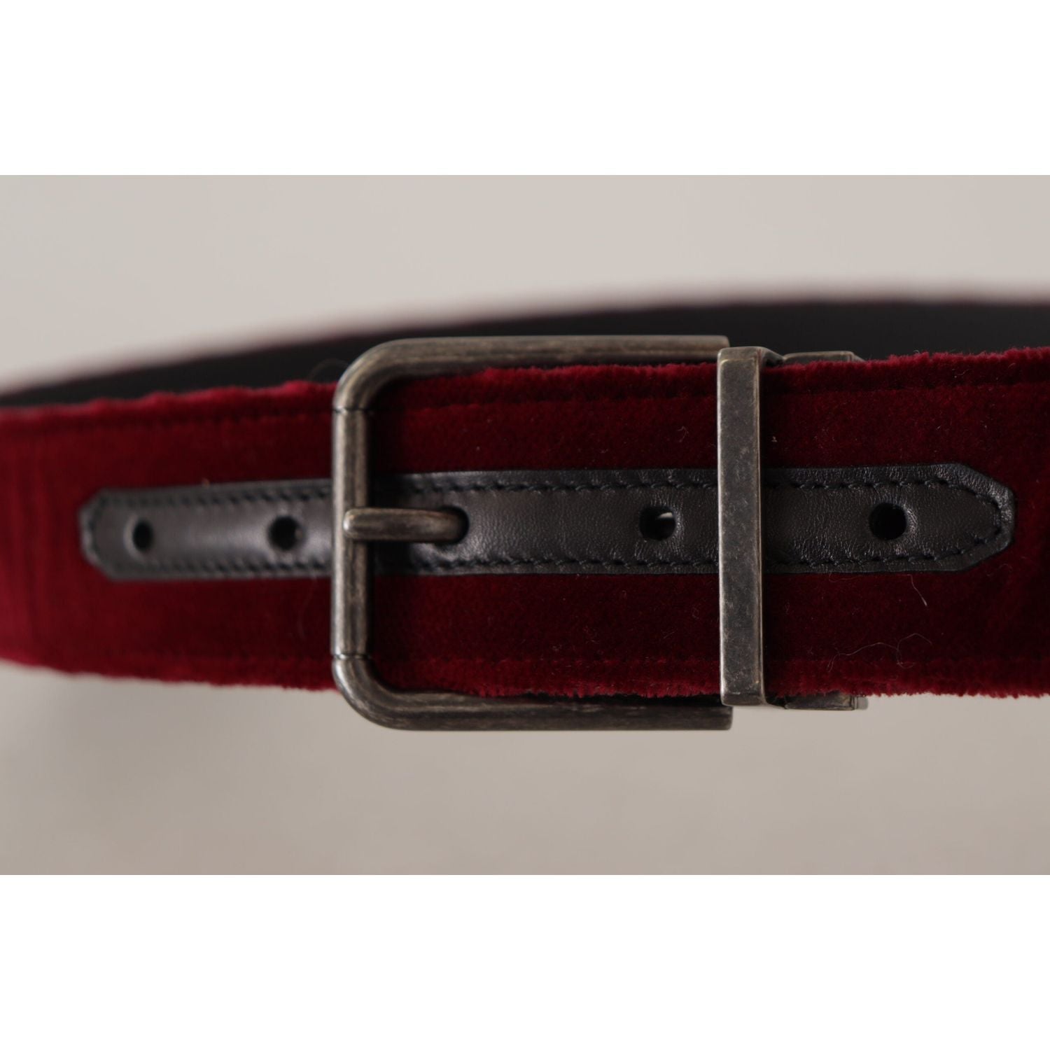 Dolce & Gabbana Maroon Velvet Leather Wide Vintage Metal Buckle Belt