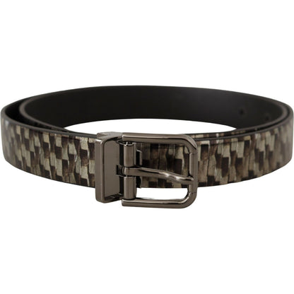 Dolce & Gabbana Brown Herringbone Leather Gray Belt