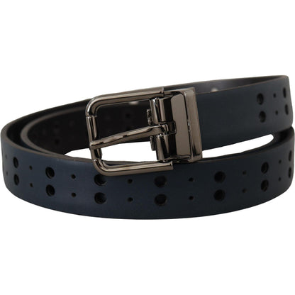 Dolce & Gabbana Blue Perforated Skinny Leather Metal Buckle Belt