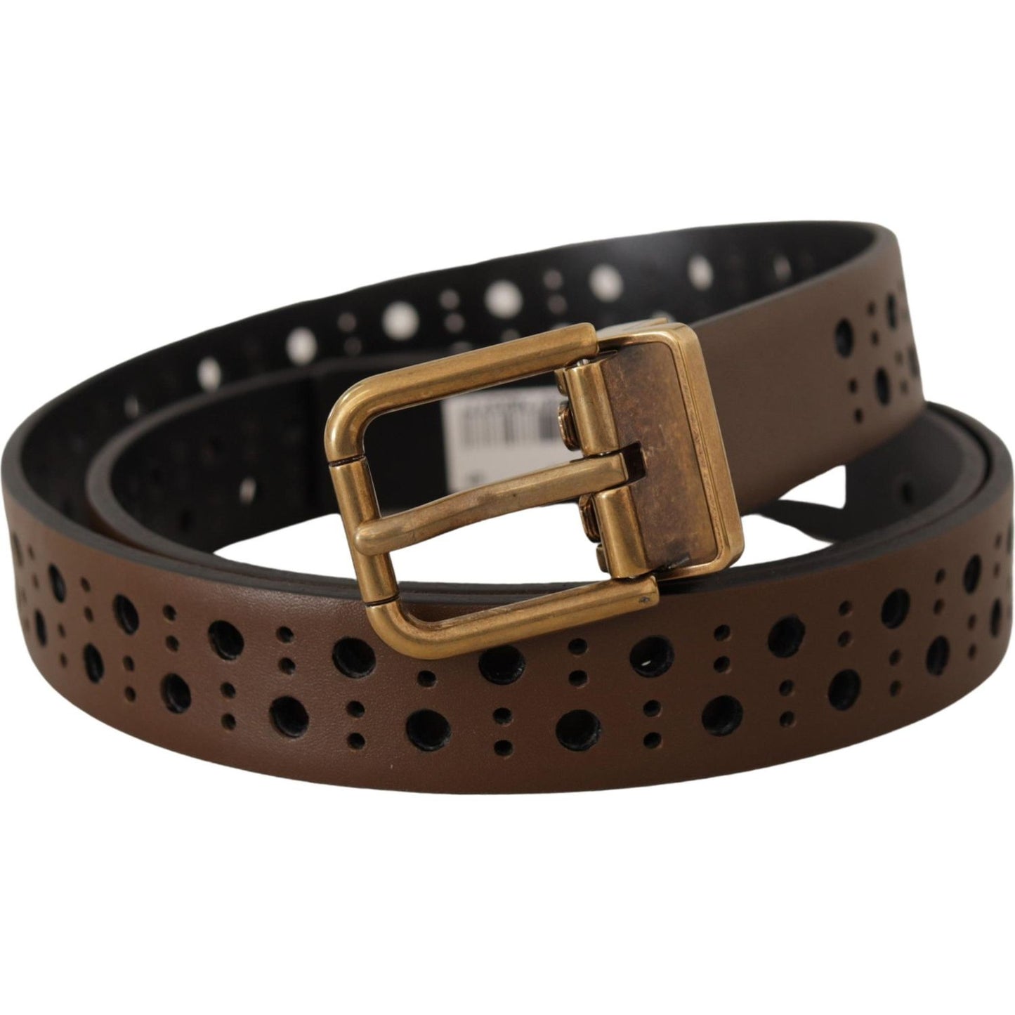 Dolce & Gabbana Brown Leather Perforated Crown Belt BEL8485- 90
