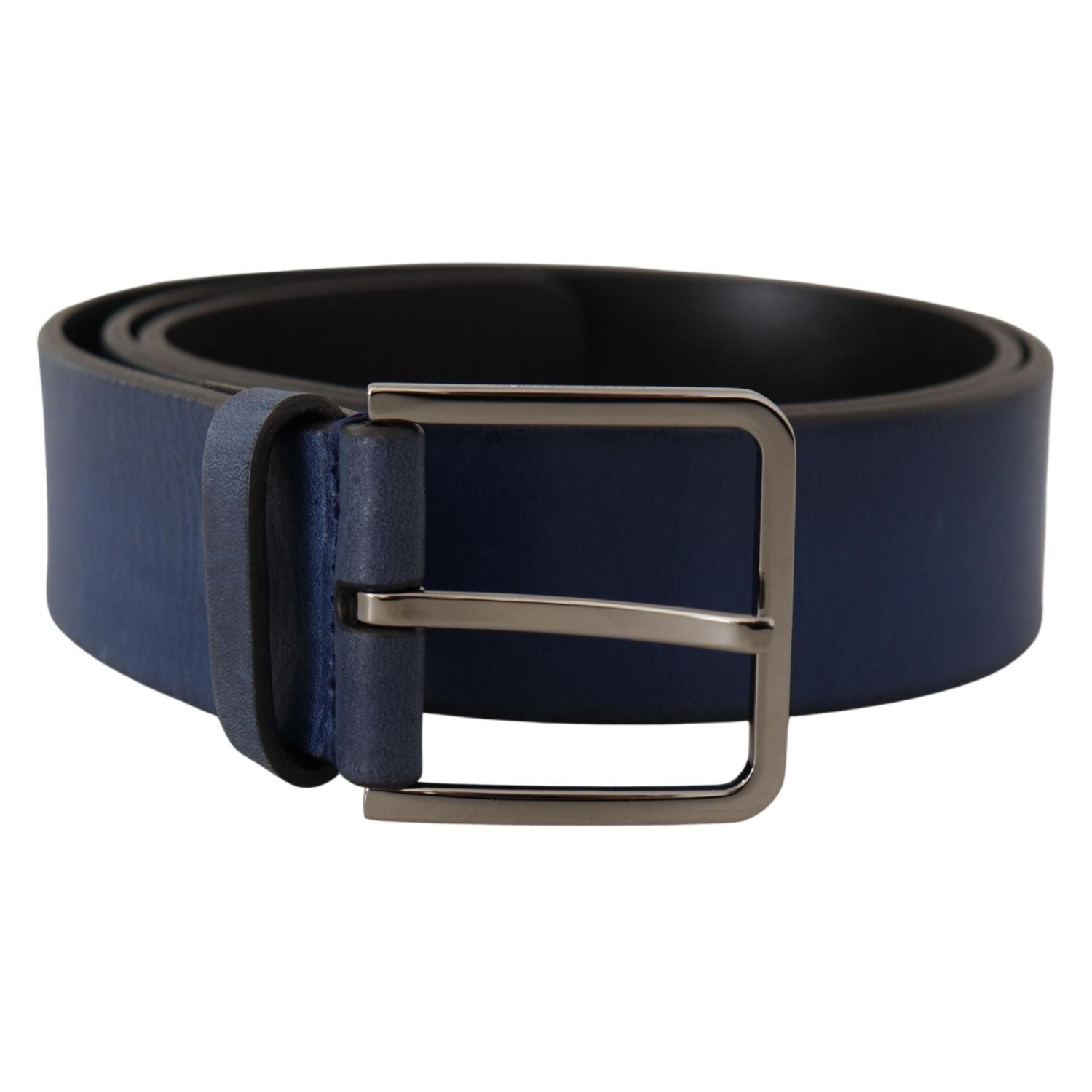 Dolce & Gabbana Blue Calf Leather Silver Metal Buckle Classic Belt