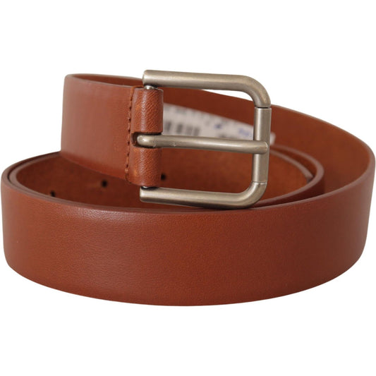 Dolce & Gabbana Brown Calf Leather Silver Tone Metal Buckle Belt BEL8504- 90