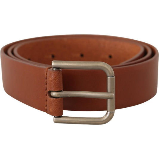 Dolce & Gabbana Brown Calf Leather Silver Tone Metal Buckle Belt BEL8504- 90