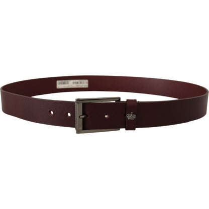 Dolce & Gabbana Brown Leather Silver Metal Crown Buckle Belt
