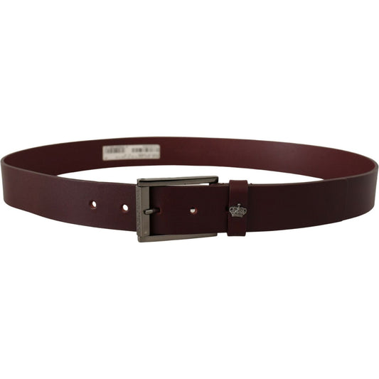 Dolce & Gabbana Brown Leather Silver Metal Crown Buckle Belt BEL8505- 90